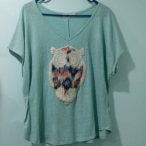 XL Cato Teal Owl Short-Sleeved Tee